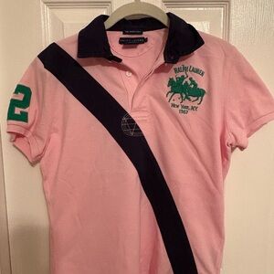 Ralph Lauren Pink Polo Shirt with Green and Navy Accents